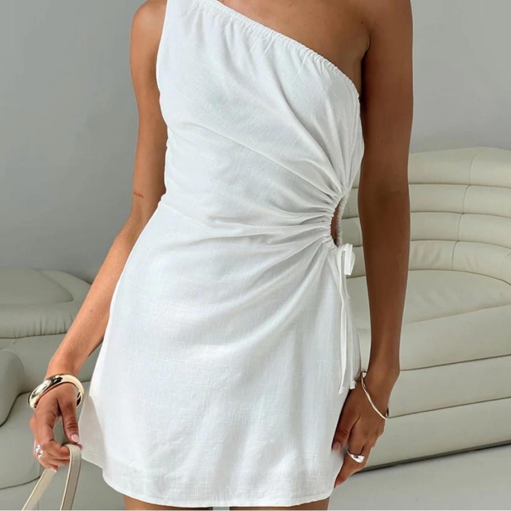Princess Polly White Linen One-Shoulder Mini Dress